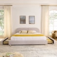 thumbnail image 4 of Harper & Bright Designs King Size Upholstered Floor Bed with Storage Drawer and Tall Curved Headboard , Modern Minimalist Platform Bed Frame with Sturdy Leg Support for Bedroom, Pink, 4 of 14