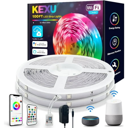 

LED Lights for Bedroom 100 ft Voice Control Smart WiFi LED Lights Work with Alexa Google Home Music Sync Color Changing LED Strip Lights for Room Decor
