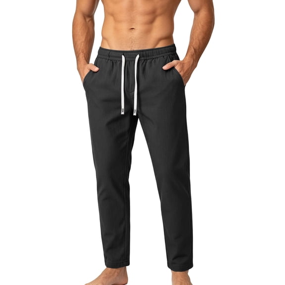 Eltusu Men's Athletic Pants, Straight Legs Breathable Elastic Waist Cotton Active Pants Black Size M