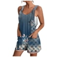 thumbnail image 1 of 2DXuixsh Combinaisons pour Femmes Combinaison Courte d'Été Décontractée à la Mode Imprimée avec Poches Combinaison Shorts Combinaison Ample Petite Combinaisons pour Femmes Bleu Foncé Taille P, 1 of 5