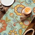 thumbnail image 3 of Teal Green Boho Floral Table Runner 48 Inches, Vintage Abstract Art Ethnic Flowers Bed Runner Dresser Scarves Tabletop for Indoor Outdoor Parties/Ceremony/Banquet, 13" x 48", 3 of 8