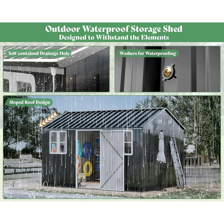 Jocisland, Outdoor Storage Shed, 12x10.3x8.2 ft, Gray - Walmart.com