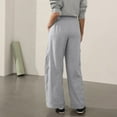 thumbnail image 3 of Fmbrln Womens Casual Cargo Sweatpants Elastic Waist Multipockets Wide Leg Sweatpants Loose Comfy Athletic Pants Gray L, 3 of 5