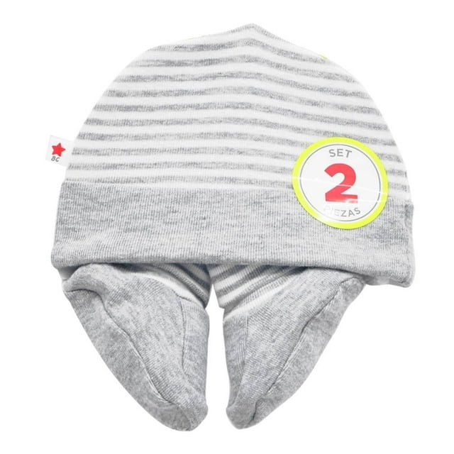 Conjunto de Gorro y Zapatos Baby Creysi Niño 0 a 3 Meses Rayas Gris 2 Piezas