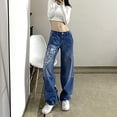 thumbnail image 3 of Women's Low Rise Heart Pattern Baggy Jeans Washed Wide Leg Denim Cargo Pants Y2k Flare JeanStreetwear, 3 of 6