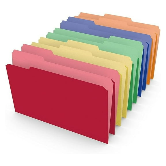Legal File Folders, 50 Pack - Heavyweight 14pt Colored File Folders 3 Tab, 9.5x14.6 Inch - Assorted Colors for Office & Home Organization