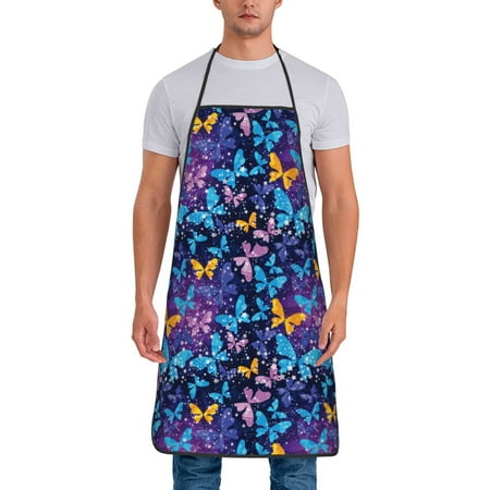 

Xecao Butterflies Of The Starry Sky Print Funny BBQ Chef Aprons for Men Women Adjustable Kitchen Cooking Aprons with Pocket Waterproof Oil Proof No Pilling Fading
