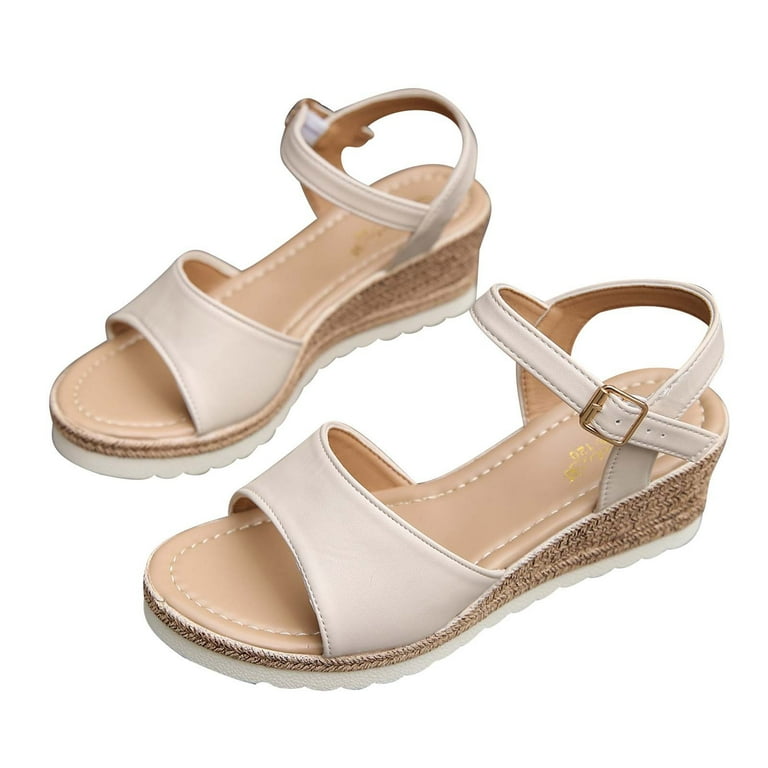 mtvxesu Summer Casual Sandals Ladies, Women's Vintage Cutout Wedge Heel  Open Toe Low Fish Mouth Roman Sandals # Lightning Deals of the Day Prime  Today Only Beige 8.5 