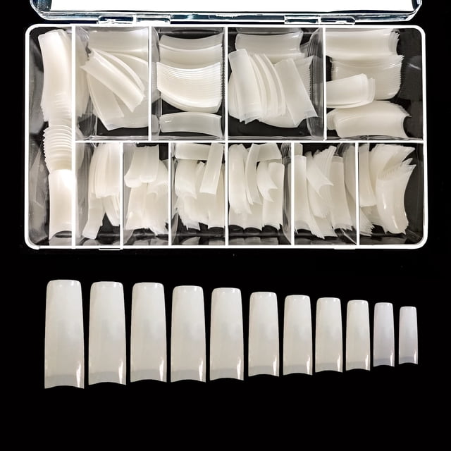 VIVACE Natural Half Moon 550 - Puntas de uñas postizas acrílicas de gel, 11 tamaños con estuche de plástico transparente para salón de uñas (media luna natural)