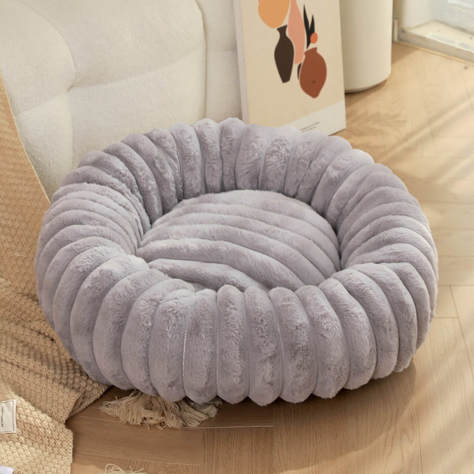 Qholemyo Large Dog Bed High Weight Long Hair Plush Round Winter Warm Pet Mat Comfortable Dog Sleeping Pad