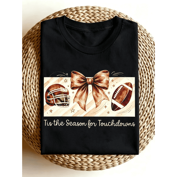 Tis The Season For Touchdowns Football Bow Graphic Fall Game Day Tshirt
