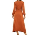 thumbnail image 2 of SWSMCLT Women's Mini Dress Party Winter Fitted Fall Deep V Neck Long Sleeve Dresses Long Bodycon High Slit Dress Caramel Large, 2 of 4