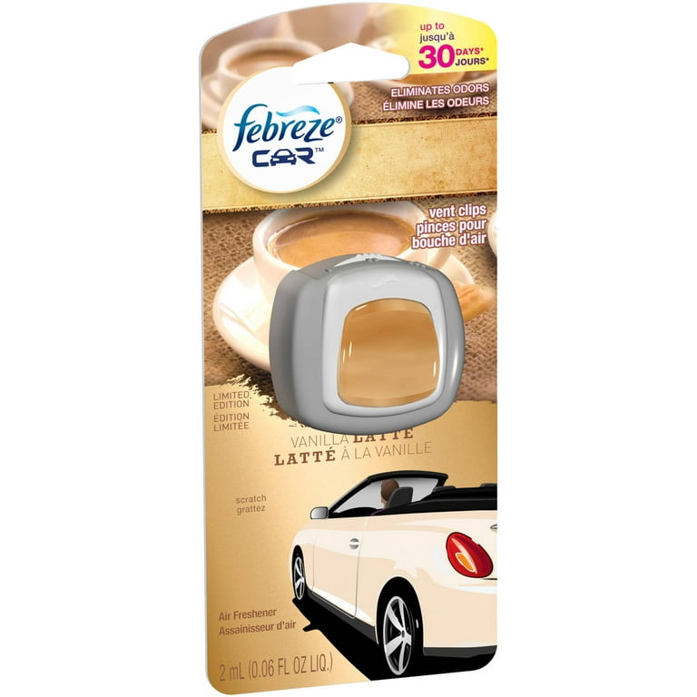 Febreze CAR Vent Clips Air Freshener, Vanilla Latte, 0.06 fl oz 