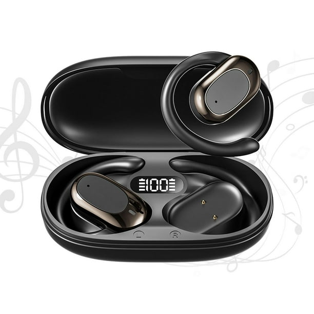 Auriculares de traducción, auriculares para traductor, uso cómodo, pantalla Digital LED, ganchos para la oreja abiertos, auriculares para aprender Negro