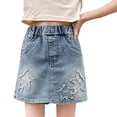 thumbnail image 3 of WRTFVZA Shorts for Girls Size 12-13 Years Girls' Jeans Skirt Blue Jeans Skirts With Elastic Waistband Mini Skirts Spring Summer Streetwear #Blue, 3 of 5