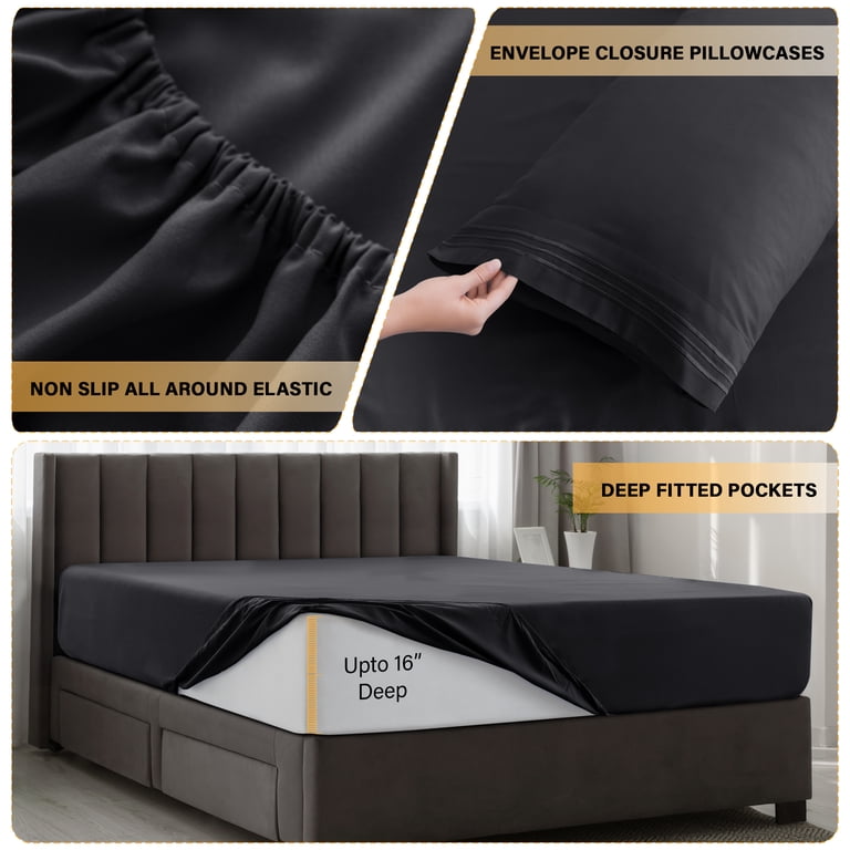 Lux Decor King Microfiber Sheet Set, 6-Piece Black photo 5