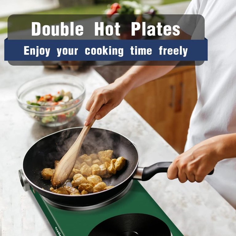 CUSIMAX 1800W Hot Plate, Cast Iron Double Burner, Electric Cooktop, Hot  Plate Cooking Portable Electric Double Hot Plate, Stainless Steel  Countertop Burner, Easy to Clean, Green - Walmart.com