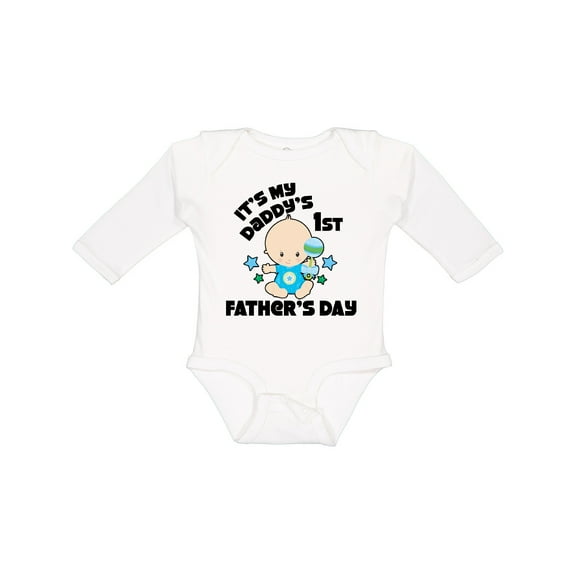 Inktastic Its My Daddys 1st Fathers Day with Baby and Stars Boys or Girls Long Sleeve Baby Bodysuit