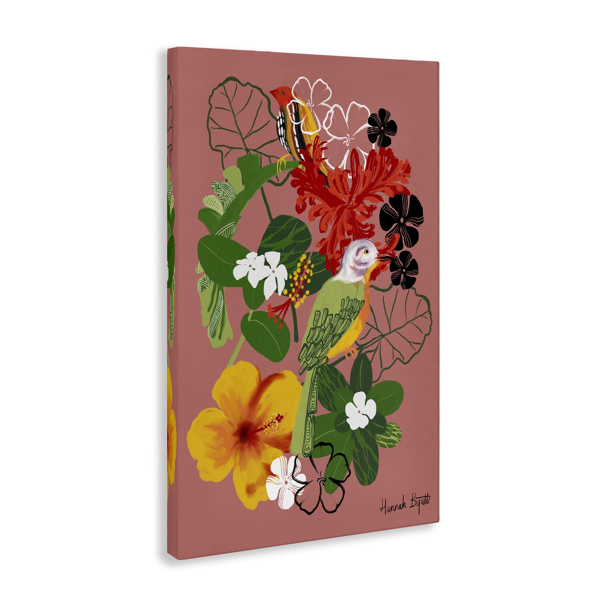 Stupell Industries Gambia Inspired Florals Animals Painting Wrapped Canvas Art Print Wall Art, 24 x 36