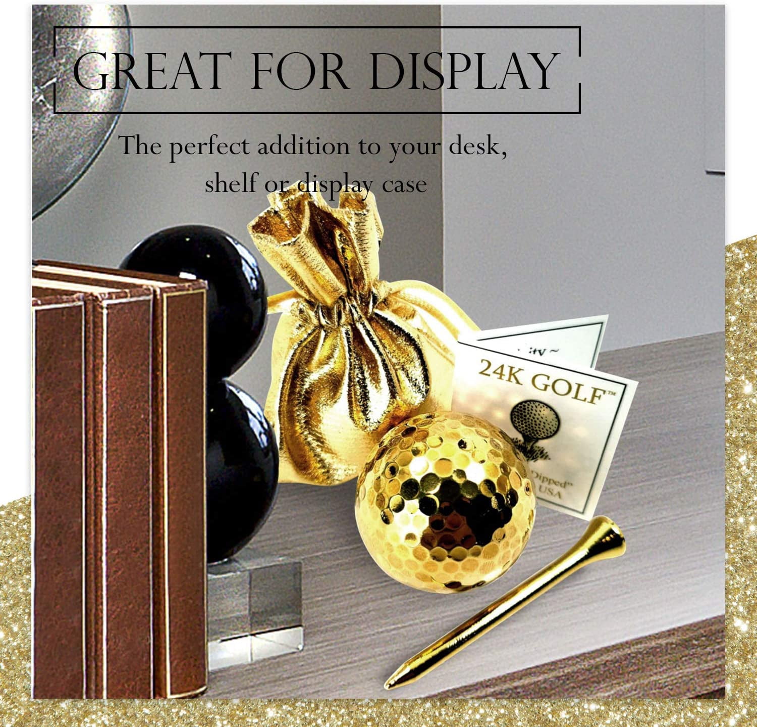 The Forever Rose 24K Golf Real 24K Gold Plated Golf Ball & Tee, Non-Playable Golden Golf Ball for Display