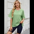 thumbnail image 4 of Camisetas de Gran Tamaño para Mujer, Cuello Redondo, Corta, Blusas Casuales de Verano, Blusas Holgadas de Corte Alto Verde XXL, 4 of 10