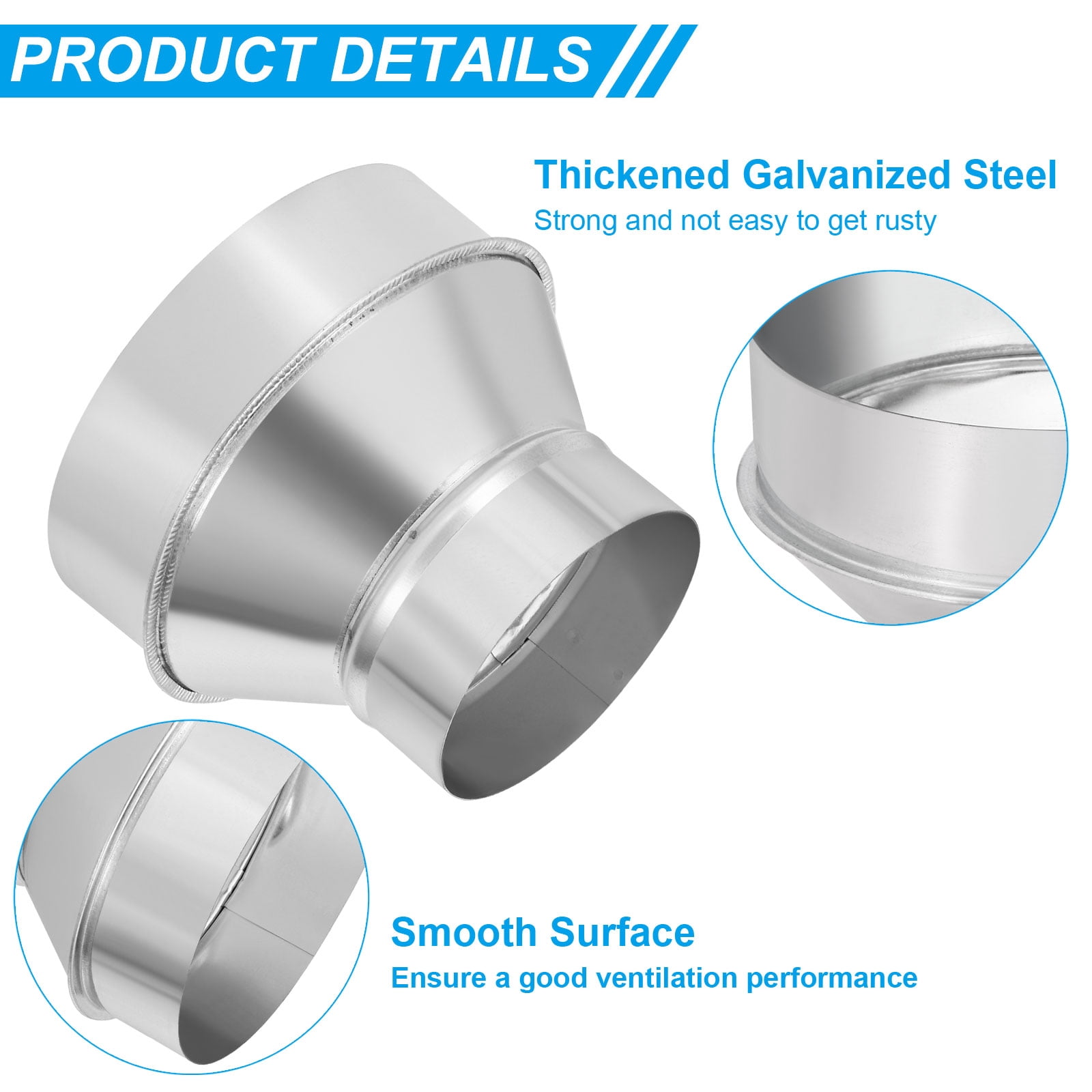 Uxcell 2 Pcs 4" to 6" Galvanized Steel Round Duct Reducer Adapter Connector,Silver Tone