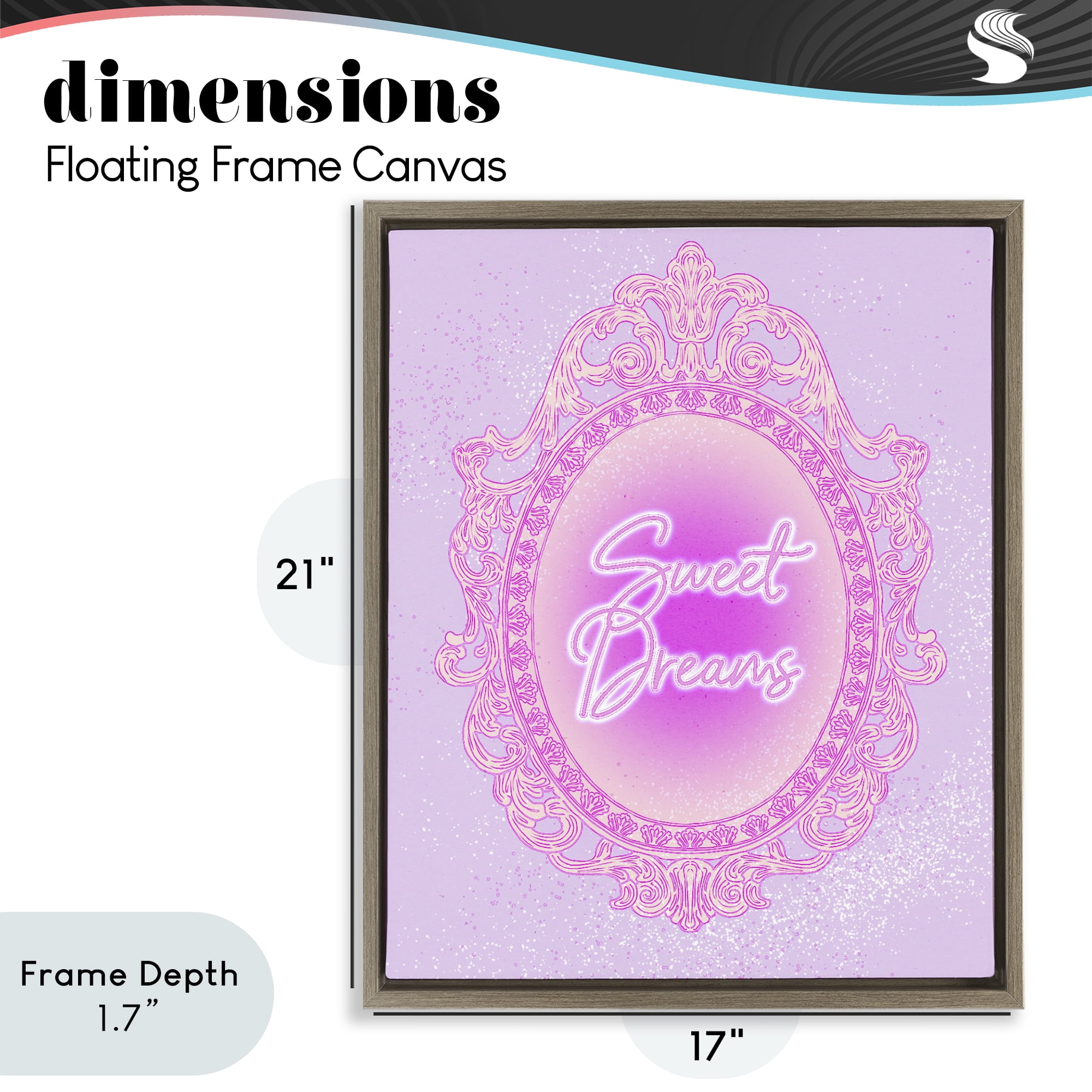 Stupell Industries Sweet Dreams Ornate Mirror Brown Framed Floater Canvas Wall Art, design by Ziwei Li