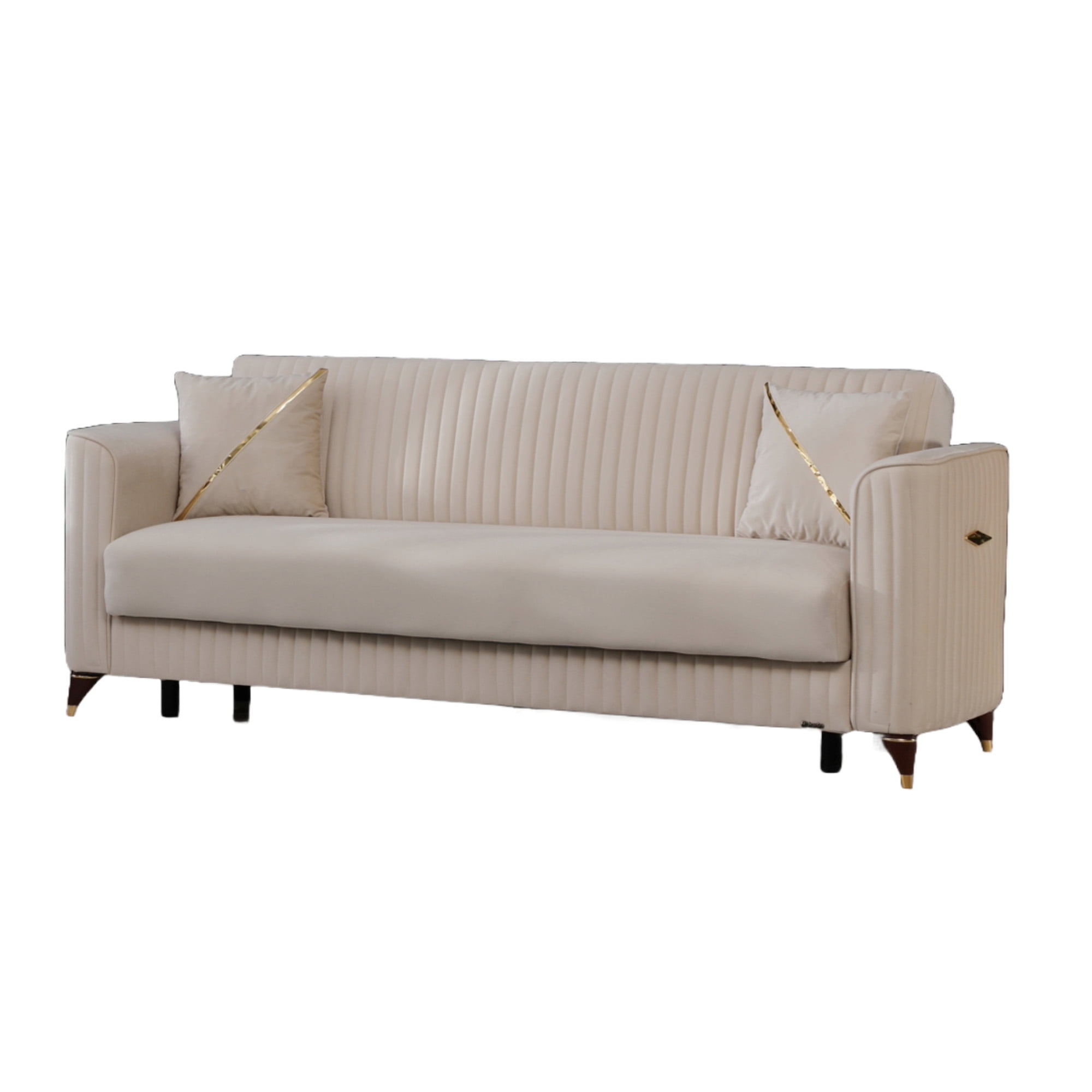 Ottomanson 90" Convertible Sofa Couch for Living Room, Microfiber Modern Sofa Bed with Storage, Beige