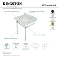 thumbnail image 4 of Kingston Brass KVPB30M8SQ7ST Dreyfuss 30" Carrara Marble Vanity Top with Stainless Steel Legs (8-Inch, 3-Hole), Carrara Marble White/Brushed Brass, 4 of 5