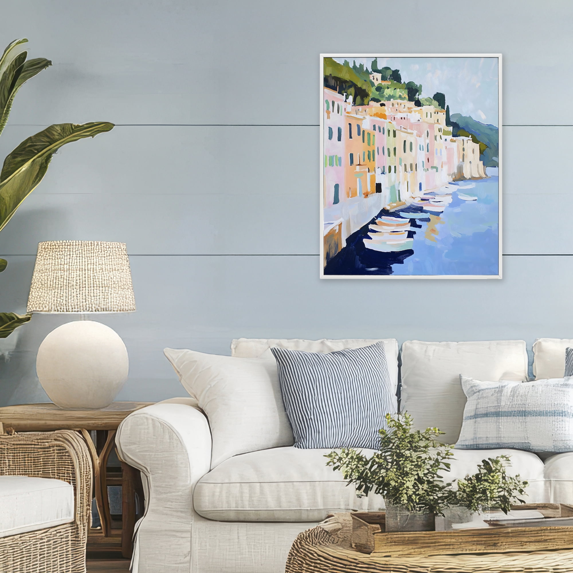 Stupell Industries Portofino Harbor View White Framed Giclee Art, design by The Prints Vibe