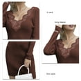 thumbnail image 4 of Vestido de punto con cuello en V encaje de color puro delgado manga larga vestido de suéter de moda para mujer café S, 4 of 5