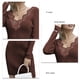 thumbnail image 4 of Vestido de punto con cuello en V, encaje, color puro, delgado, manga larga, vestido de suéter de moda para mujer Café M, 4 of 5
