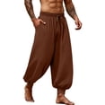 thumbnail image 2 of Betivan Men’s Boho Yoga Pants Loose Fit Elastic Waist Drawstring Solid Color Linen Blend Beach Trousers With Pockets Casual Daily Outdoor Wear, 2 of 9