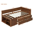 thumbnail image 7 of Twin Size Daybed with 4 Drawers and Shelves, Solid Wood Sofa Bed Frame with Backrest and Armrest, Space Saving Dual-use Platform Bed for Living Room Bedroom, No Box Spring Needed, Walnut, 7 of 7