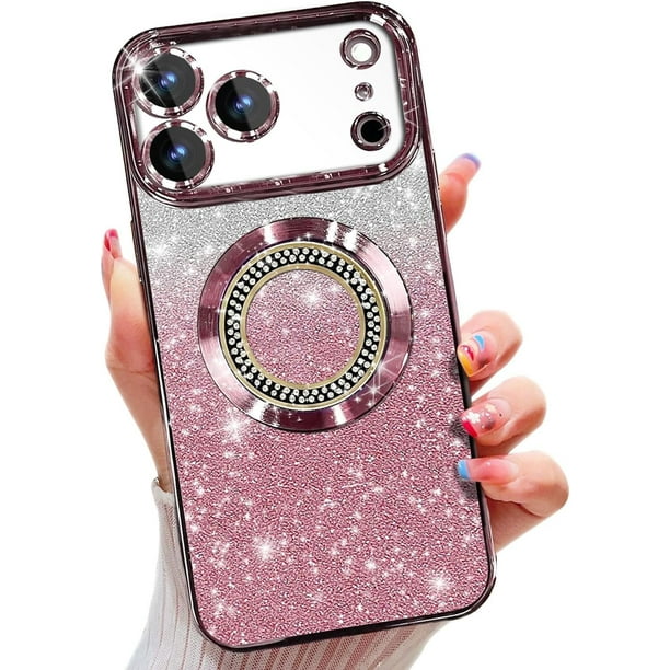 Funda magnética con purpurina para iPhone 17 Pro Max, compatible con MagSafe, protección total, delgada, a prueba de golpes y arañazos, con protector de lente de cámara, red antipolvo y brillo