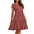 thumbnail image 2 of Liquidation d'Été 2025! Robe d'Été en Liquidation pour Femmes, Mode Femmes Imprimé Floral Manches Courtes Robe Confortable Col Rond Tenue de Vacances d'Été Élégante Robes à Volants Florales, 2 of 4