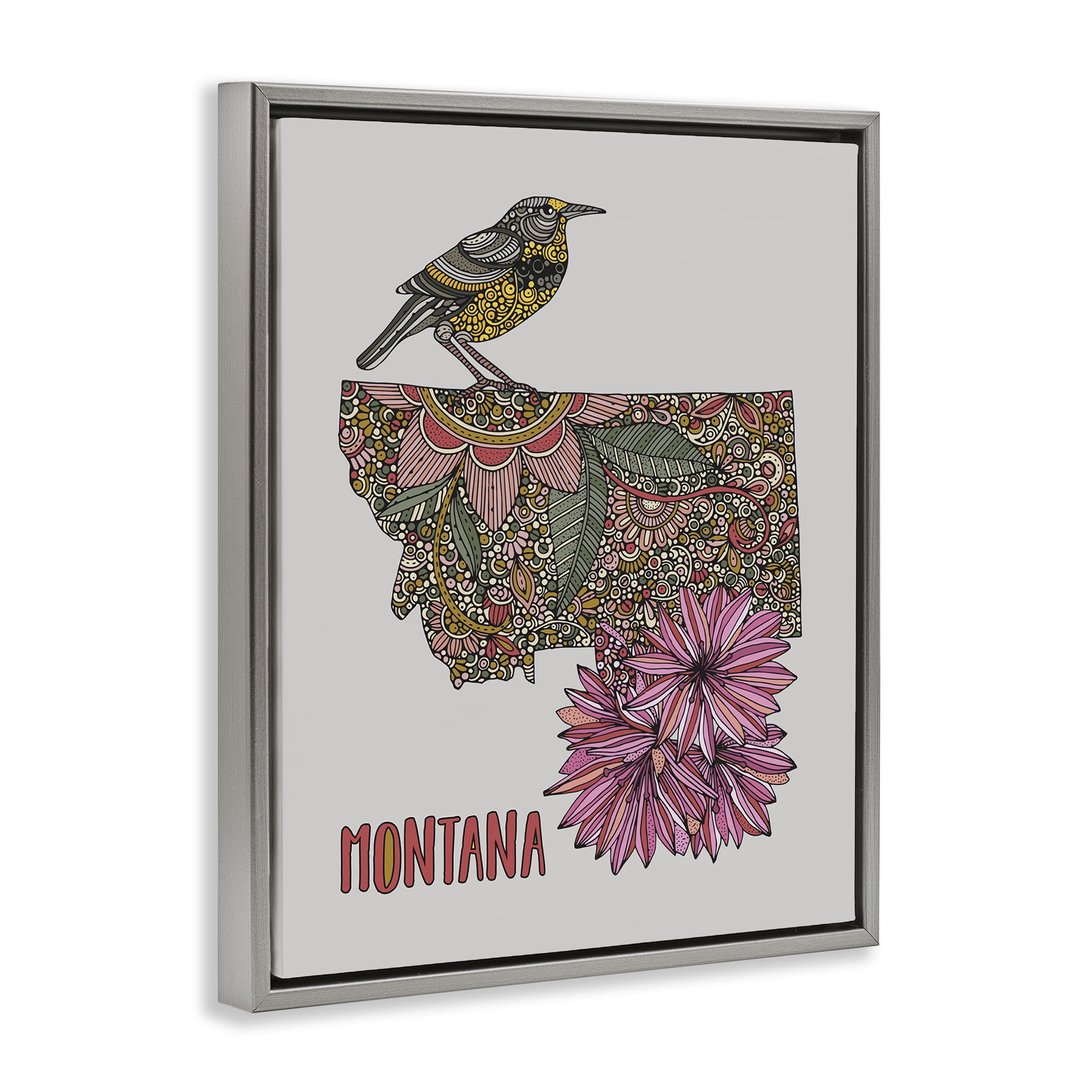 Stupell Industries Floral Montana State Botanical & Floral Painting Gray Floater Framed Art Print Wall Art, 17 x 21