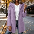 thumbnail image 3 of Women's Fleece Lined Jackets Hooded Cable Textured Zip Front Mid Length Coat Plush Coats for Women Purple M, 3 of 6