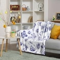 thumbnail image 4 of Buryeah Easter Bunny Blue White Flowers Blanket Gifts Flannel Throw Blanket Floral Farmhouse French Blanket Couch Sofa Soft Warm Bed Blankets for Women Friends 50 * 60 Inch, 4 of 6