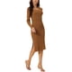 thumbnail image 4 of Vestido de suéter midi de punto acanalado ajustado de manga larga con escote cuadrado para mujer INSPIRE CHIC en color marrón, 4 of 6