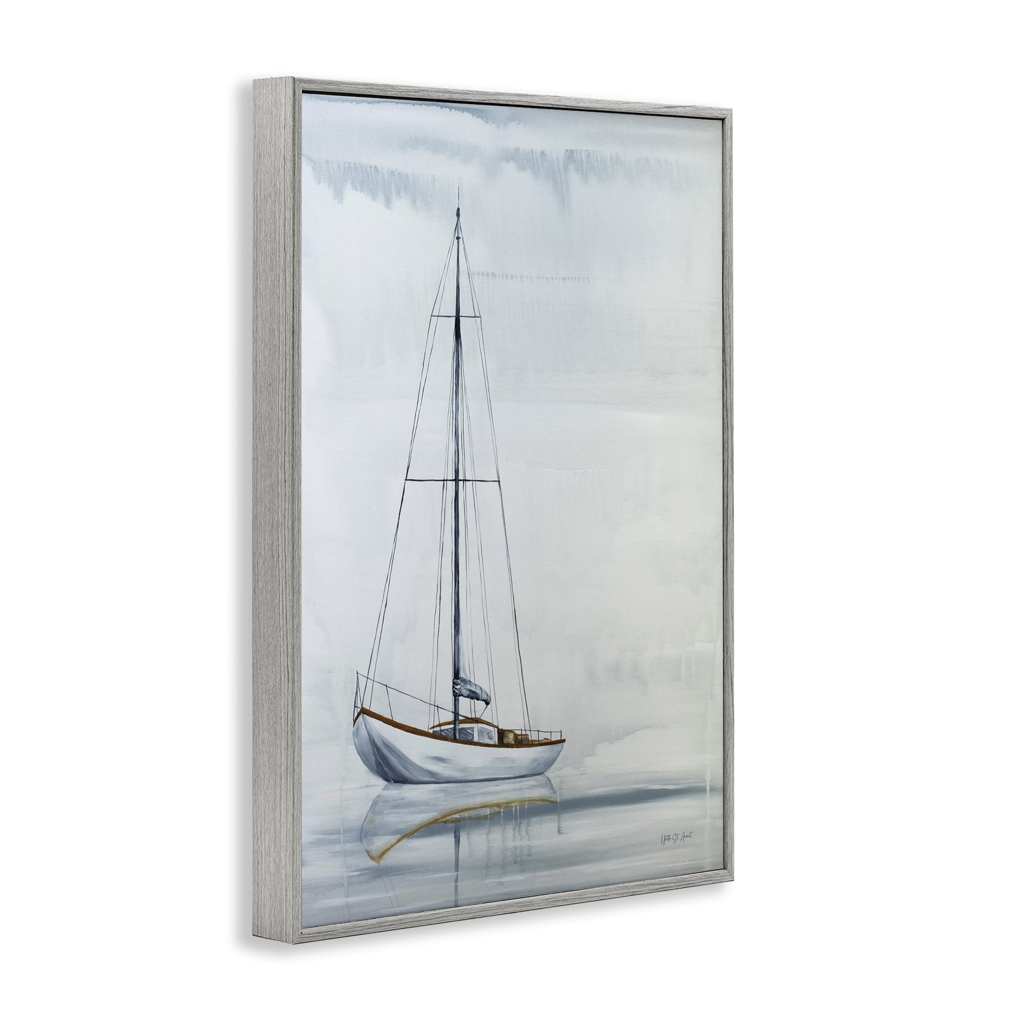 Stupell Industries Sail The Horizon Transportation Painting Gray Framed Art Print Wall Art, 16 x 24