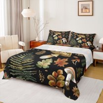 Homewish Country Fungus Mushroom Queen Sheet Sets,Autumn Maples Leaves Flat Sheet,Rustic Plant Queen Fitted Sheet For Men Women,Super Cozy Room Decor,4-Piece