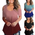 thumbnail image 3 of Orqqct Women Gradient Cold Shoulder Short Sleeve Round Neck Casual Tops, 3 of 4