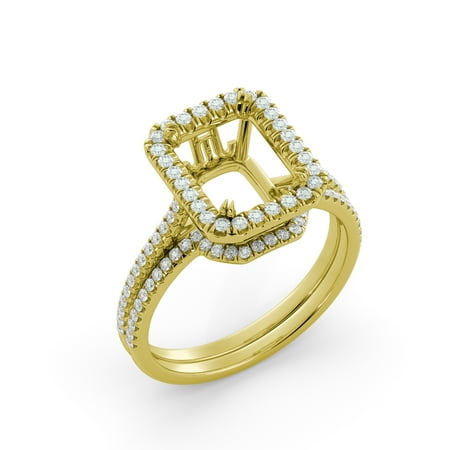 Round Diamond Wedding Set Mounting - Radiant Wedding Set Semi Mount Round Diamond Engagement Ring 14k Yellow Gold