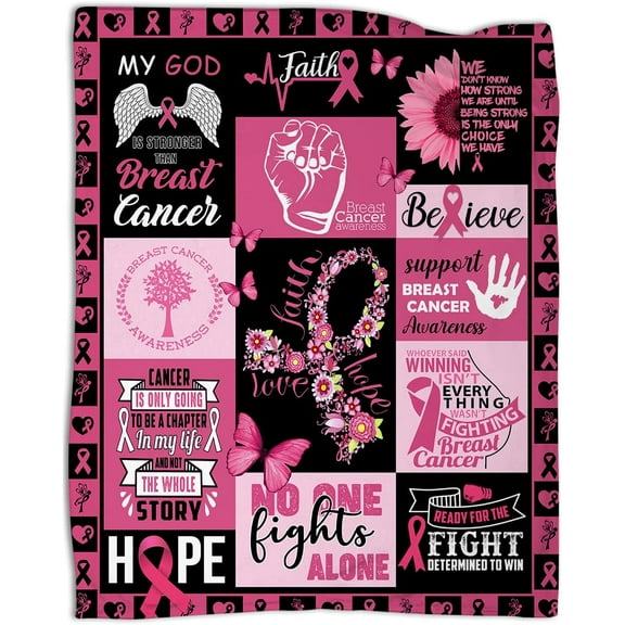 Breast Cancer Awareness Blanket Breast Cancer Survivor Gifts for Women Cancer Throw Blankets Fight Cancer Gift for Chemo Patients Friends Colleagues 50x60 in