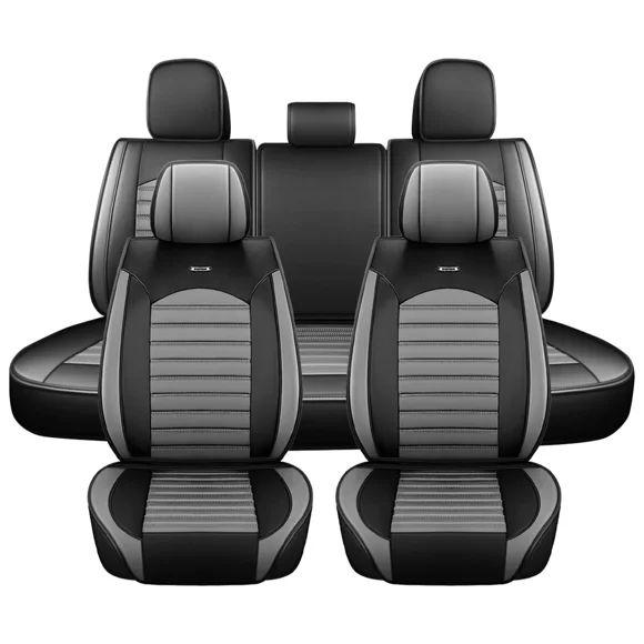 Car Seat Covers Custom Fit for 2015-2022 Ford F150 Pickup Truck PU Leather Front+Rear Full Set Cushion Protector Black+Gray