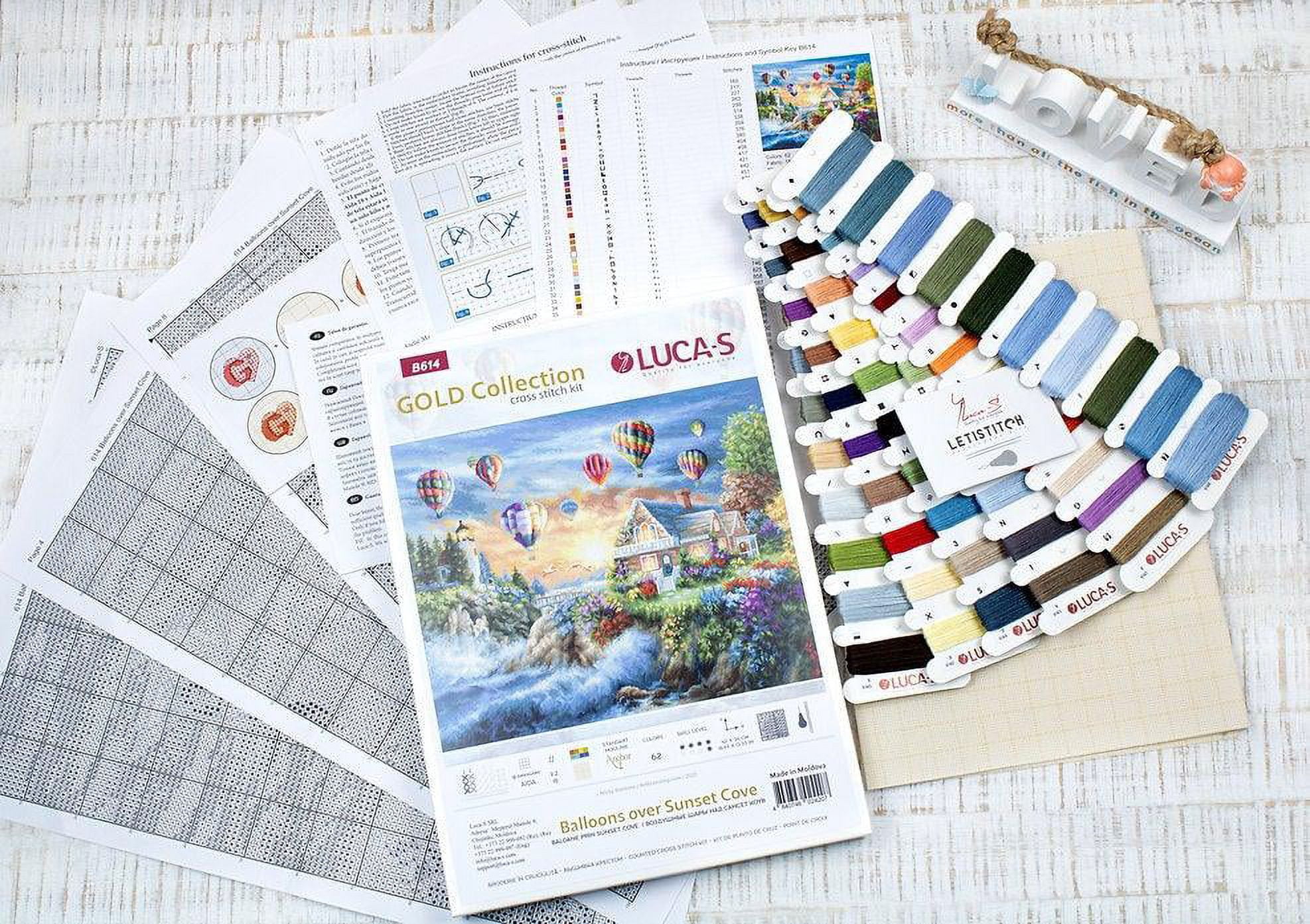 Counted Cross-Stitch Kit Balloons over Sunset Cove B614L Needlework Tree Gras Green Sky Water By Luca-S
