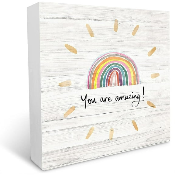 Cskhip You are Amazing Wood Box Sign Desk Decor，Inspirational Positive Wooden Block Box Sign Decoration For Home Women Girl Room Office Shelf Table Decor 5x5 Inch