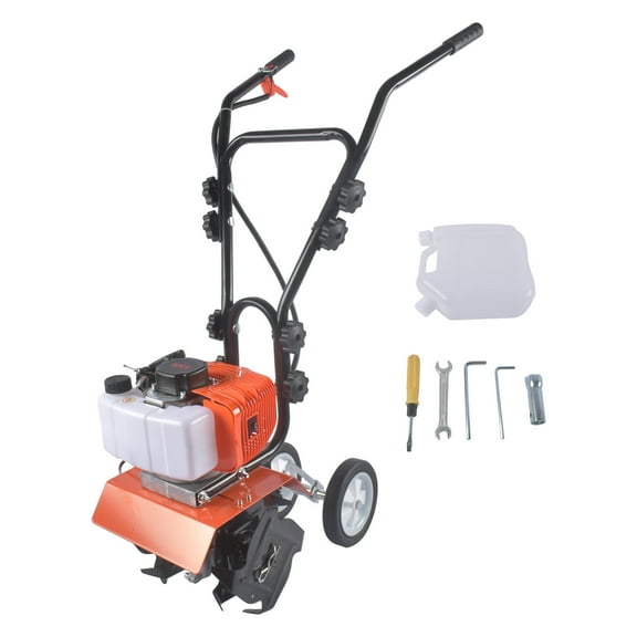 GELUOXI Tiller Cultivator Gas Powered, 52CC 2-Stroke Garden Cultivator, Adjustable skid Tiller with 4 Steel Adjustable Front Tines for Lawn, Garden and Field Soil Cultivation