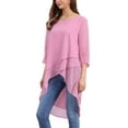 thumbnail image 4 of INSPIRAR CHIC Blusa de Chifón Asimétrica de Cuello Redondo con Mangas de Volante 3/4 y Corte Alto-Bajo en Rosa Oscuro Talla L, 4 of 6